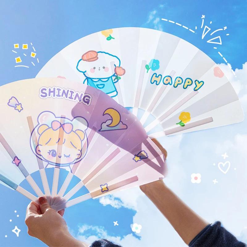 Cute Cartoon Seven Folding Fan Children's Plastic Hand Shaking Fan Students Summer Carry-on Handheld Portable Small Fan Students