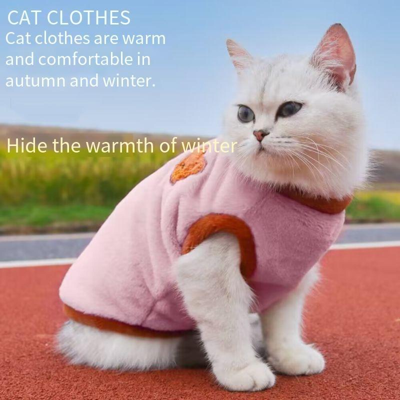 Winter Cat Clothes Thickened Warm, Cartoon Embroidery Plush Pet Coat for Cats – 4 Sizes S-XL