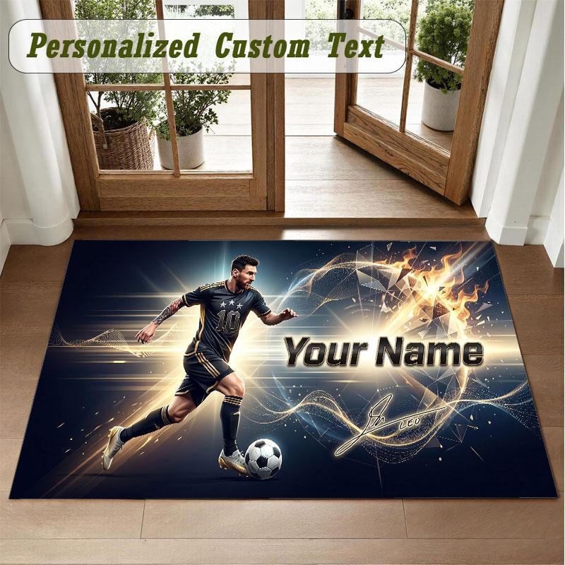 Crystal Velvet Square Rug Custom NameLionel Messi Pattern Non Slip Home Floor Decor Rug