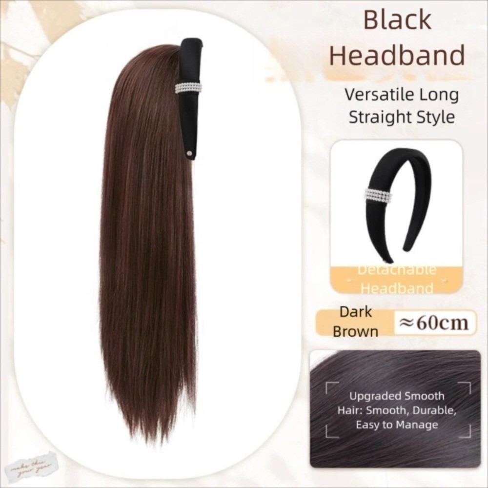 

Hair Hoop Half Headband Wig Korean Style Long Straight Hair Simulated Pearl Headband Wig Party