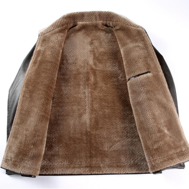 Winter Echtlederjacke für Herren mit Samt und Verdickung für mittelalte und ältere Väter, lässige Lammfell-Reverslederjacke