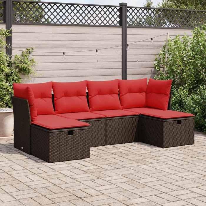 VidaXL Salon de jardin avec coussins 6 pcs marron résine tressée 3325330