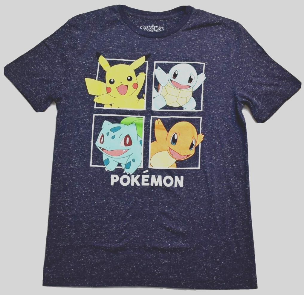 Pokemon Mens Pikachu Squirtle Bulbasar Froakie Speckled Navy Shirt New Small M