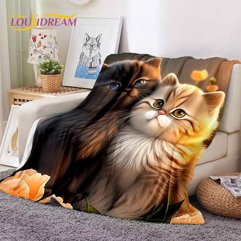 Gato persa 3D, gato de chita fofo, cobertores macios de desenho animado Ragdoll, cobertor para manter aquecido para camas de piquenique, sofá, casa, quarto, presente para criança