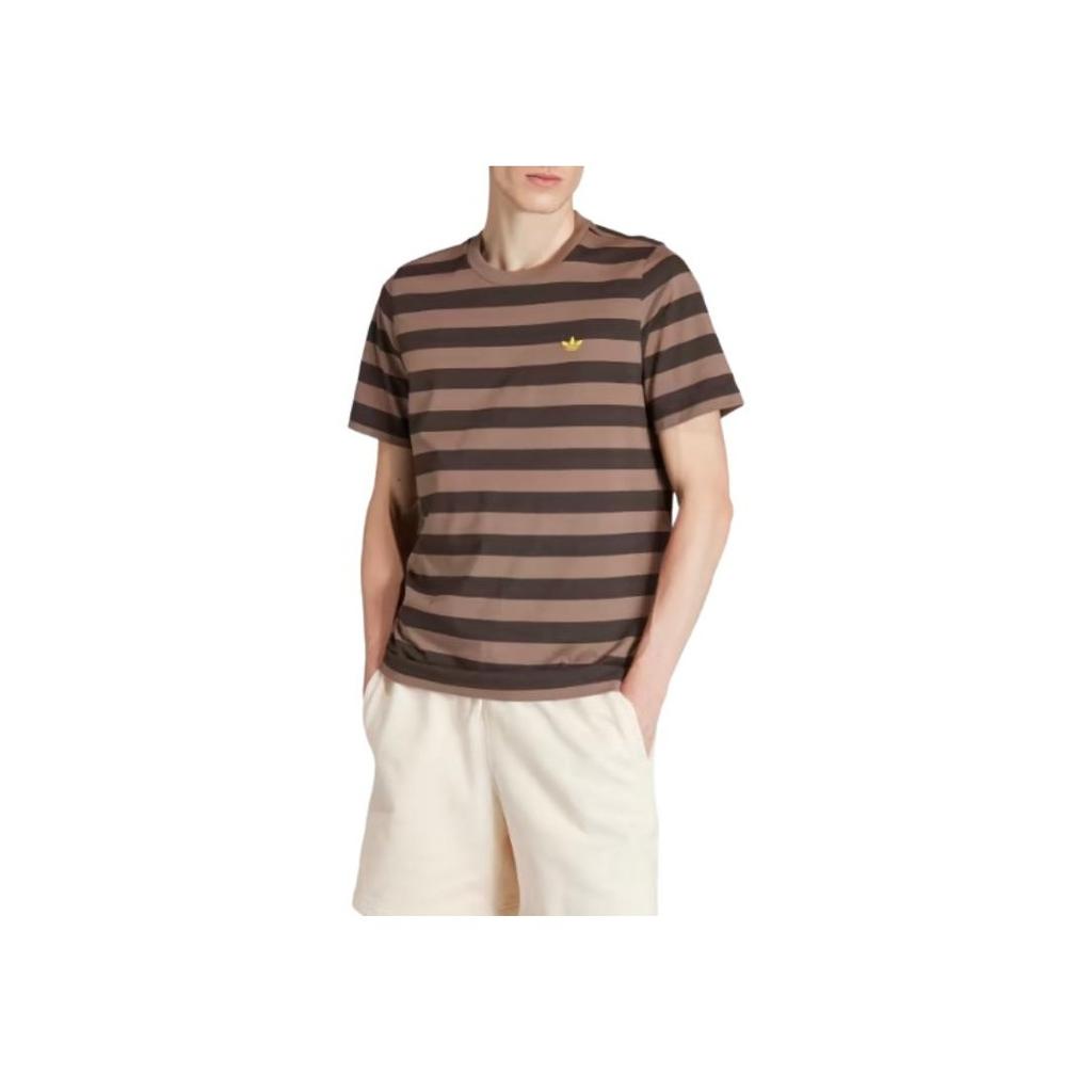 Adidas Originals Striped Round Neck Straight Fit Short Sleeve T-Shirt Men Tops Dark-Brown IR7586