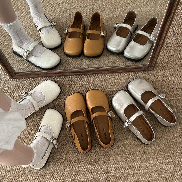 Französischer Stil mit Rock Ein-Wort-Schnalle mit Mary Jane Einzel-Schuhen Damen 2025 Sommer neu vielseitig flachsohlige Retro Abendschuhe