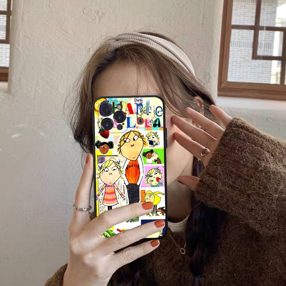 

Charlie And Lola Anime Phone Case For IPhone 17 16 15 14 13 12 11 Pro Max Plus Mini Silicone Black Cover iPhone 15pro max