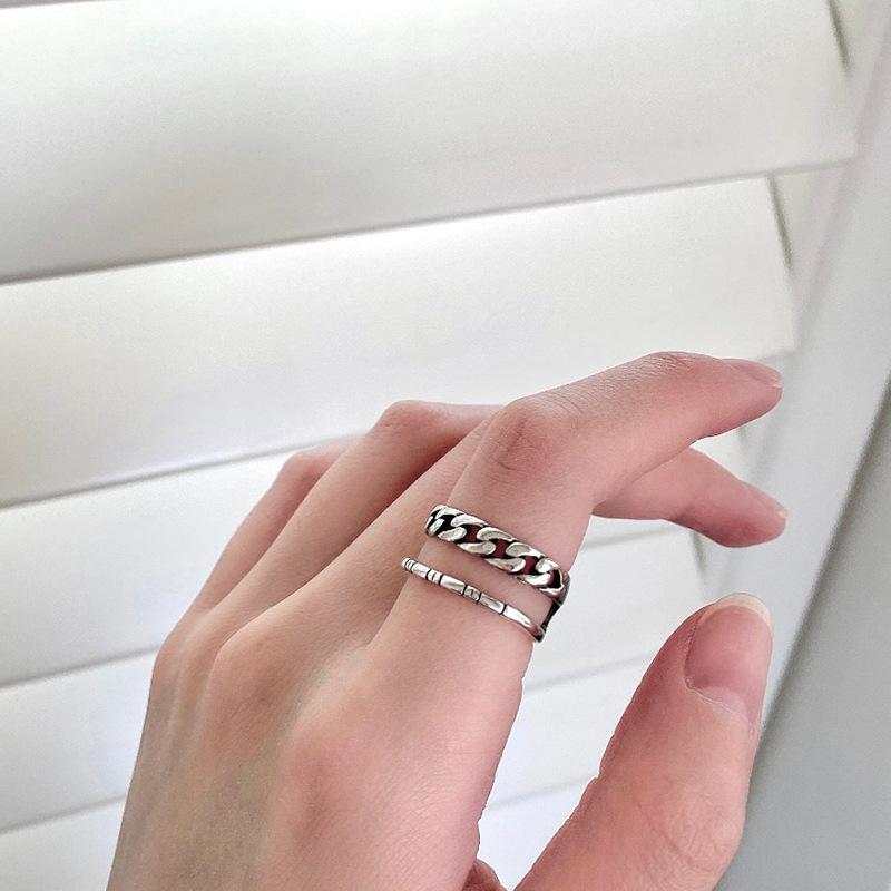 Retro chain open ring design simple couple ring adjustable ins trendy man ring cold