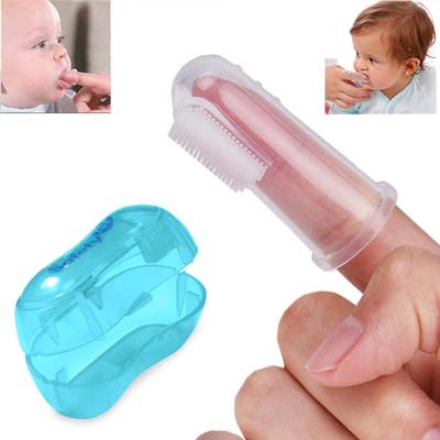 Suave cepillo de silicona para los primeros dientes del bebe adaptable al dedo para mayor accesibilidad