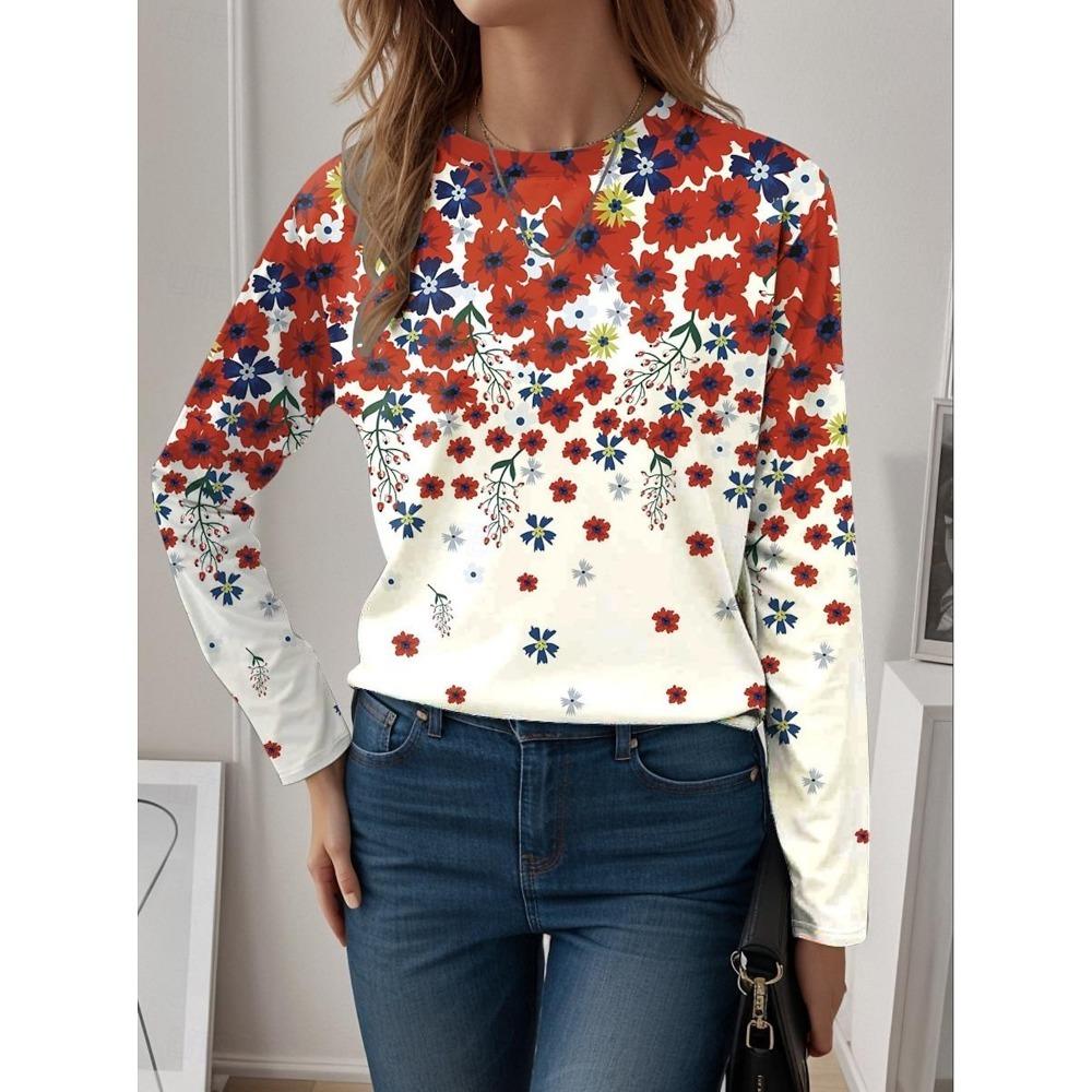Fashion 3D Print Beautiful Flower Crew Long Sleeve T-Shirt Womens Clothing Casual Clothes Harajuku Female Clothing Pullover