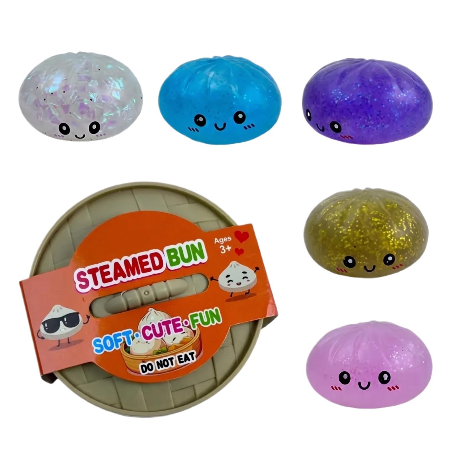

Steamed Bun Stress Relief Toy Soft Squeezable Design Cute Face Pattern with Storage Basket for Office Home Kids Play One Size