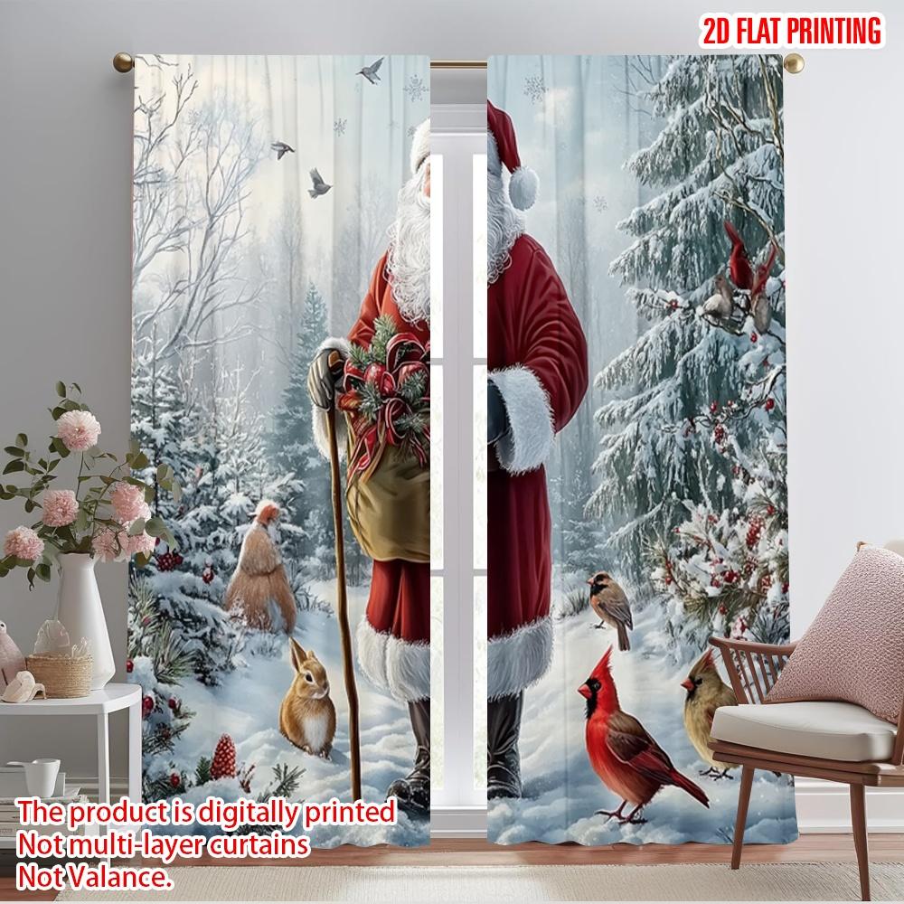 

2pcs,2D plane printing Pattern Curtains Santa Forest Wildlife Christmas Present (2) Polyester Fabric (without rod) Holiday Ldeal 52.50×116.00 CM 2pcs