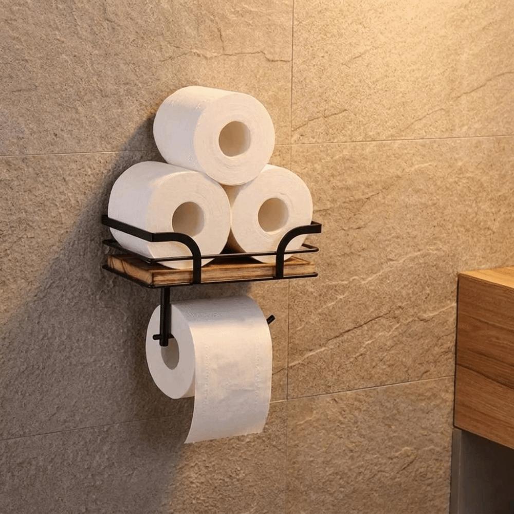 Wall Mounted Paper Towel Holder Wooden Paper Phone Holder Durable Paper Storage Shelf Hotel