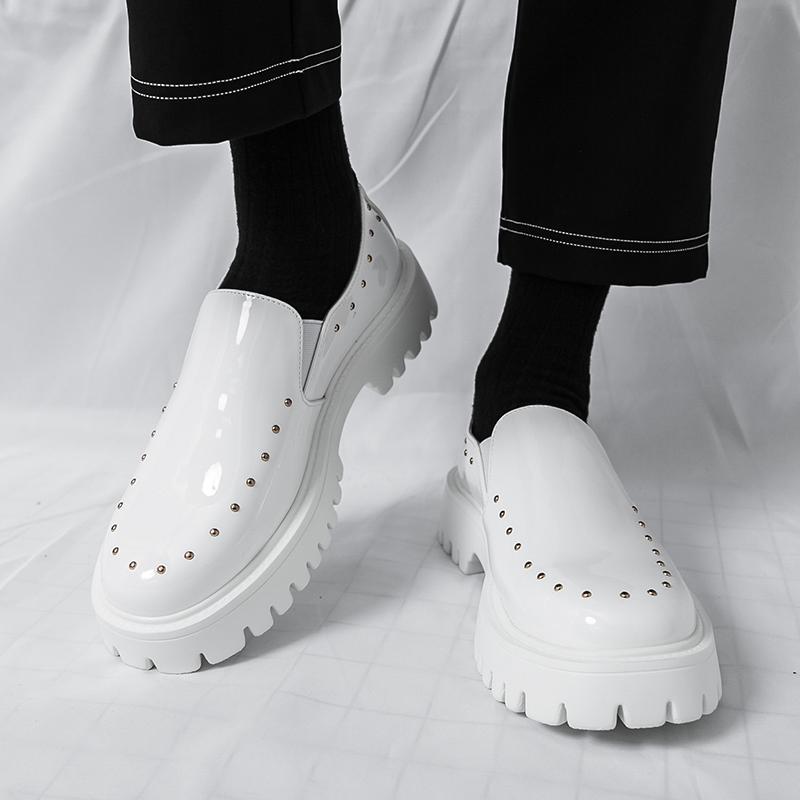 Fashion Lacquer Leather Men's Shoes Trendy Minimalist Black and White Style Fashion Party Daily Office Work Outdoor Street Shoes New