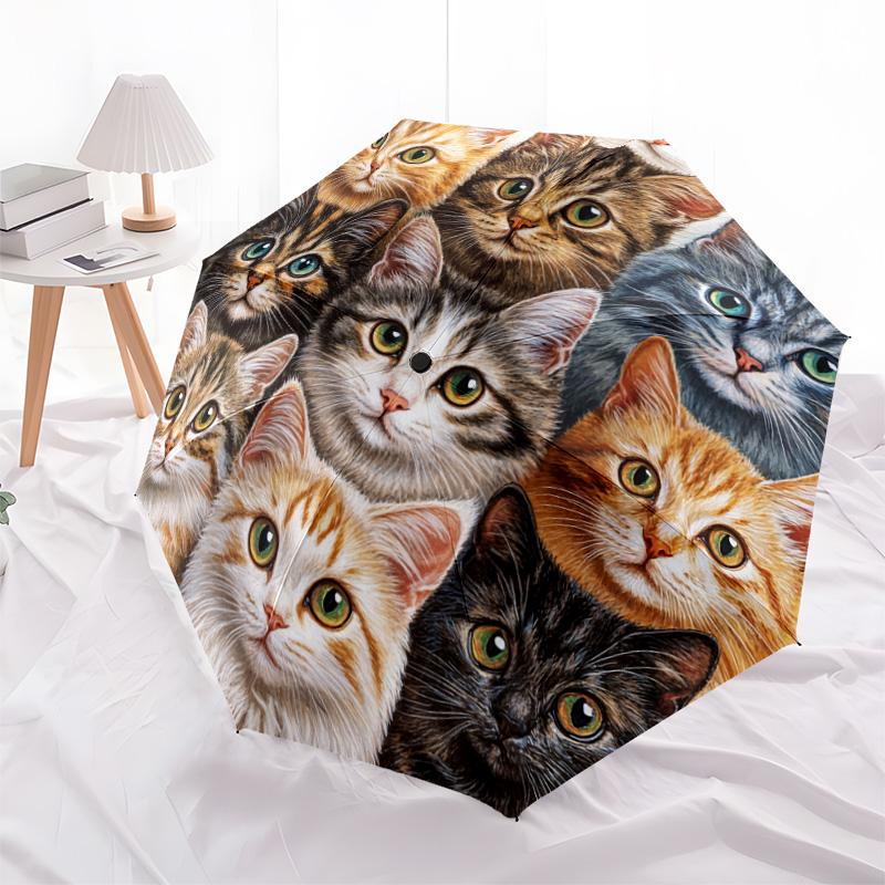 1 PC Automatic Folding Umbrella - Colorful Cat Pattern, Portable & Foldable Design with 8 Ribs, Christmas Birthday Gifts