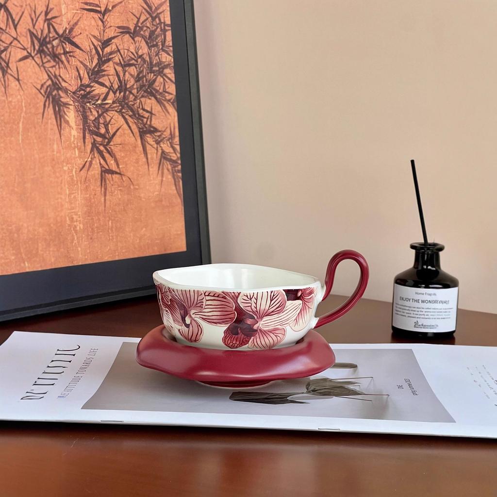 Hanging Ear Coffee Cup Saucer Mochu Orchid Medieval Ink Wind Cup Light Luxury High Sense Home Office Cup