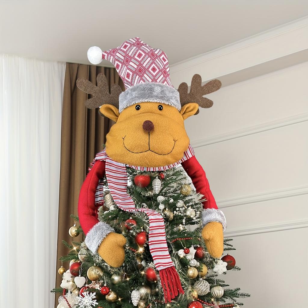 1pc Christmas Tree Top Decorations Party Atmosphere Decoration Santa Claus Snowman Elk Doll Tree Top Star Home Decor Accessories