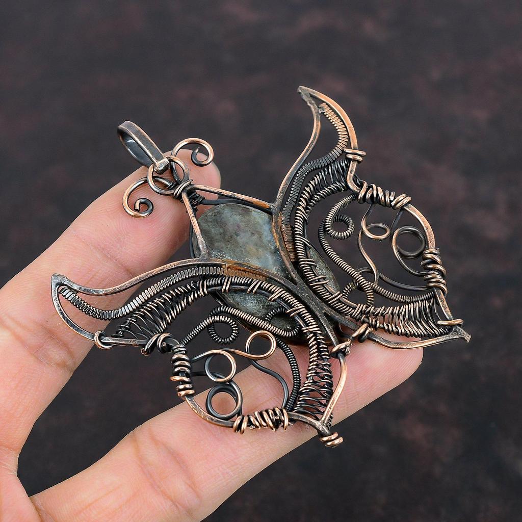 Ruby In Blue Kyanite Pendant Copper Wire Wrapped Pendant Butterfly Gemstone Pendant Handmade Decent Pendant Copper Wire Jewelry Wedding Gift