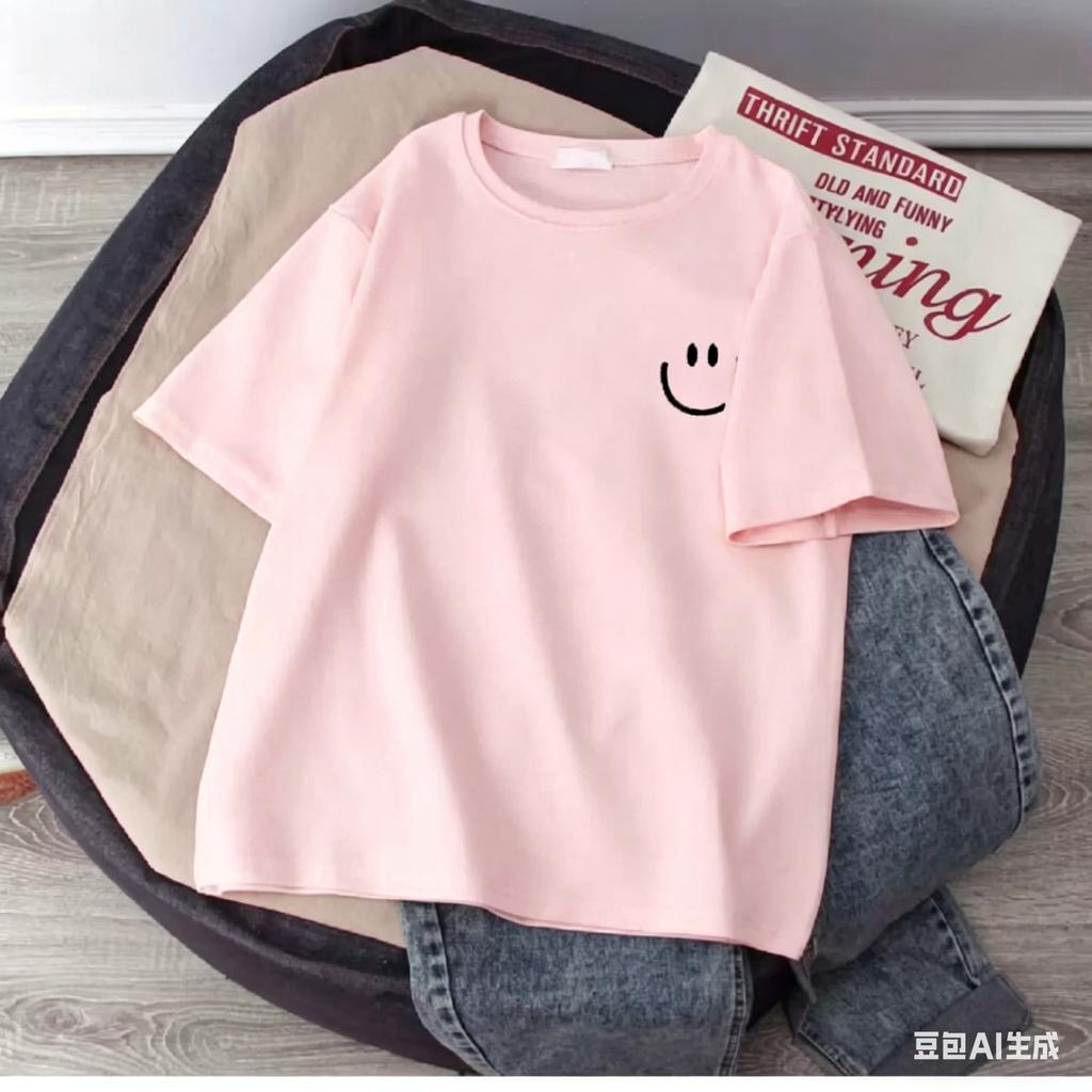 2026 New Summer Smiling Face Print Kids T-shirt Short-sleeved Pure Cotton Loose Basic Versatile Cool Simple Kids Tees Tops