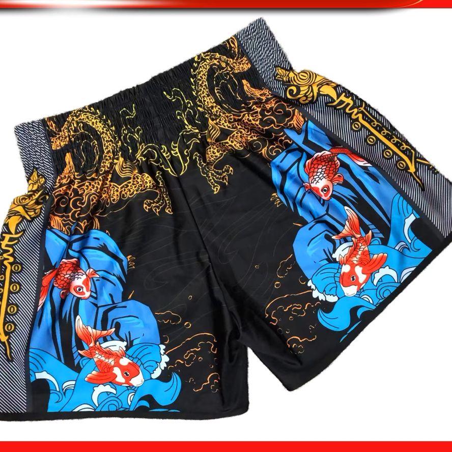 Muay Thai Kickboxing Boxing MMA UFC Chinese Carp Fish Casual Shorts Gym Sport Unisex Men Women Workout Quick Dry Print Elastic High Waist Training
