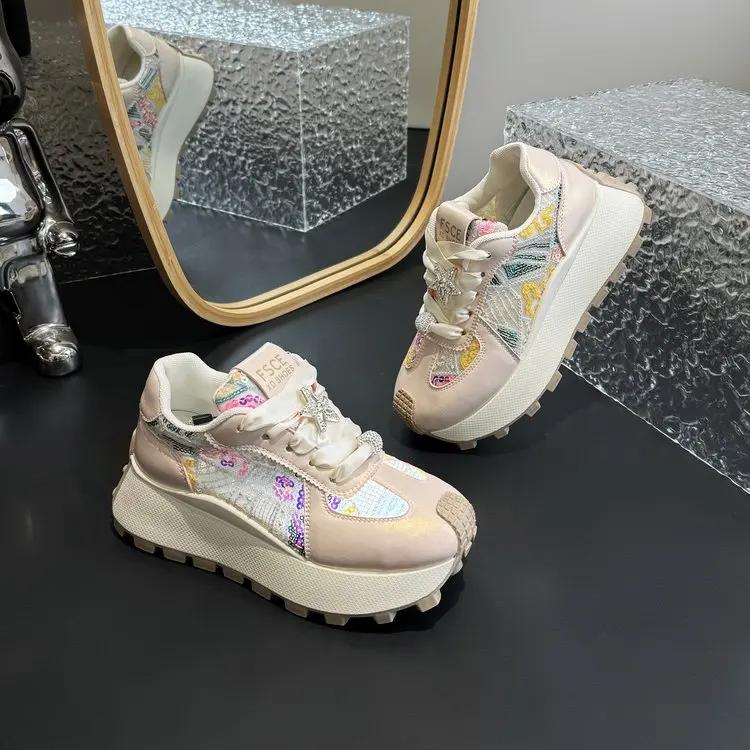 New Fashion Women Tennis Shoes Chunky Sneakers for Women Spring Autumn Thick Bottom Dad Shoe Ladies PU Leather Platform Sneakers