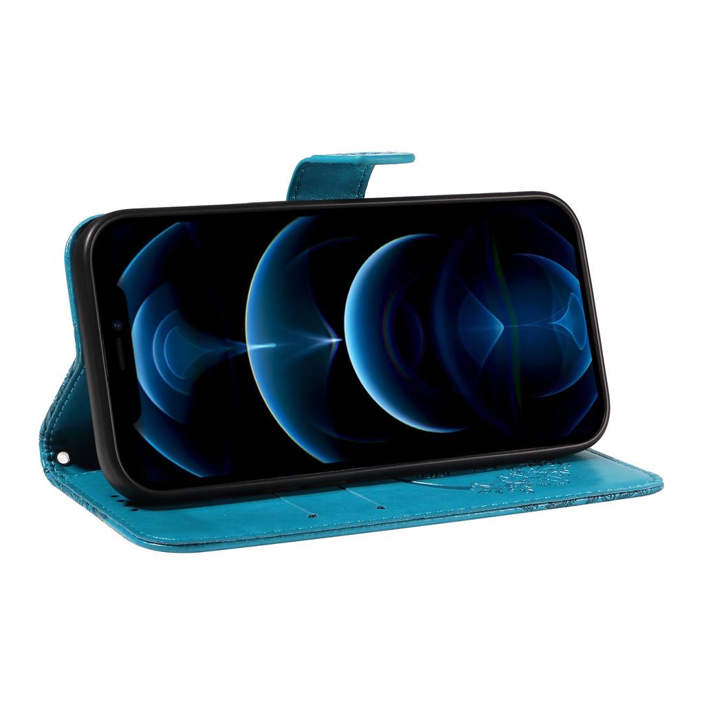 För iPhone 13 Pro Läderfodral Fjärilstryckt Ställ Plånbok Telefonskal