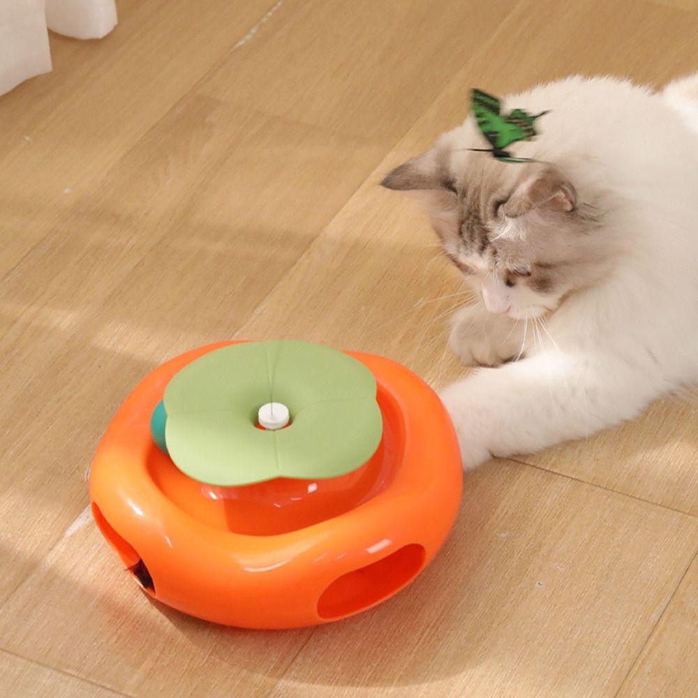 Creative Electric Cat Rotating Toy Non-slip Built-in Feather Butterfly Cat Teaser Toy Cartoon Cute Smart Pet Turntable Toy