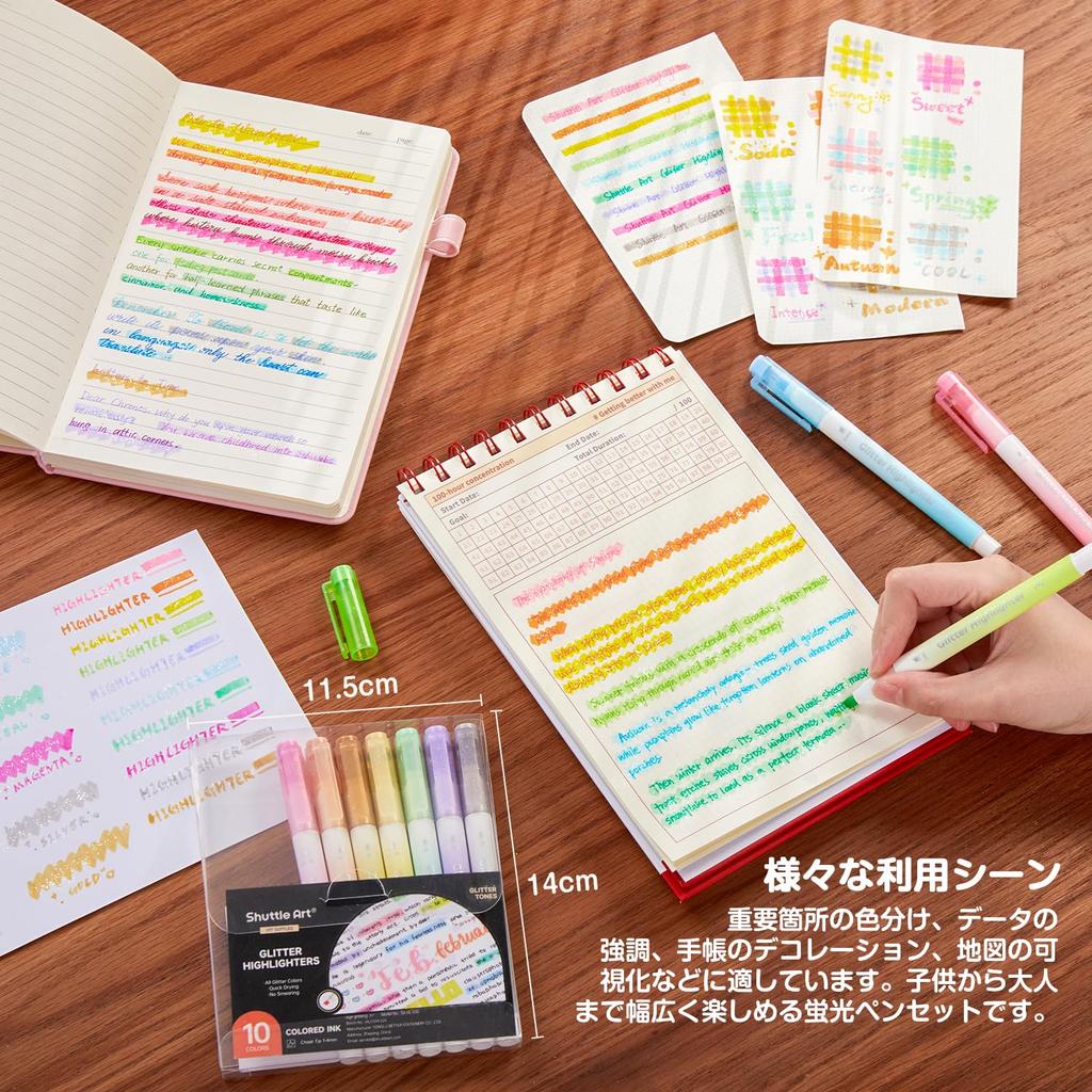 Shuttle Art Glitter Highlighter Pen Set Highlighter Pens with Chisel and Includes Clips for Card DIY and Perfect for and Cute and (10 Pens)