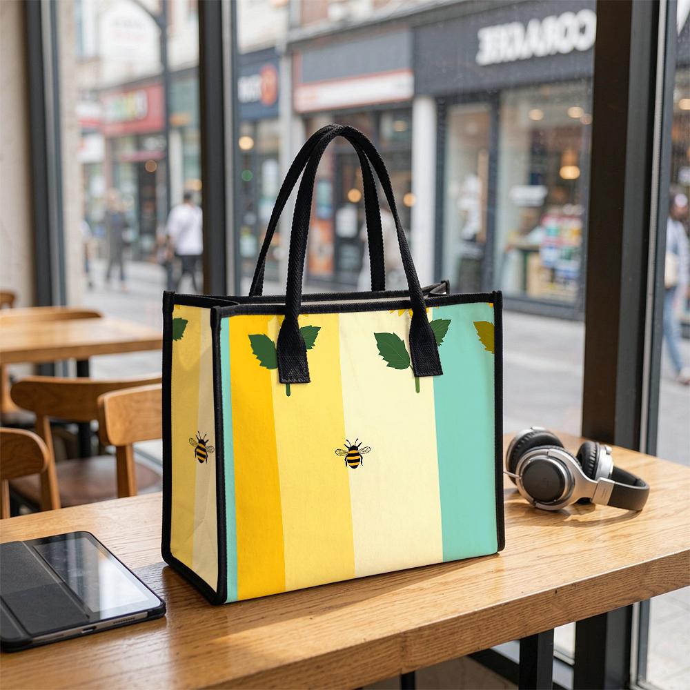 Cute Bee Printed Tote Bag Casual Daily Use Shopping Handbag Lightweight Carryall for Women