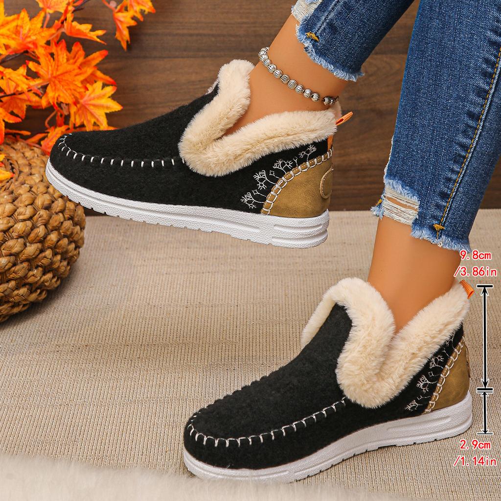 Damen Schlupf-Schnee-Stiefel, Plüschgefütterte Winter-Knöchelstiefel, Modische Warme Stiefeletten für Damen