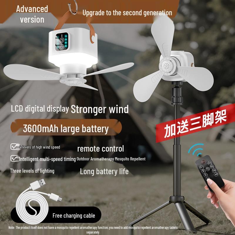 Compact Wireless Hanging Fan for Camping and Dorms - Rechargeable Multifunctional Fan