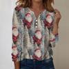 Women's Fashion Casual V-Neck Long Sleeve Decorative Button Christmas Print Top