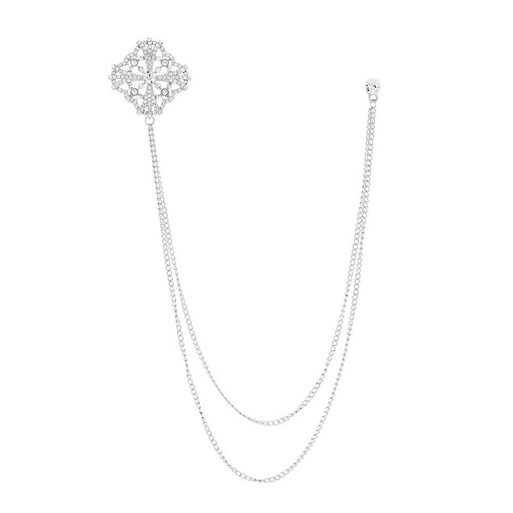 

Exquisite Rhinestone Chains Brooch Corsage Ornament Metal Multi-layer Brooch Western-style Clothes серебряный