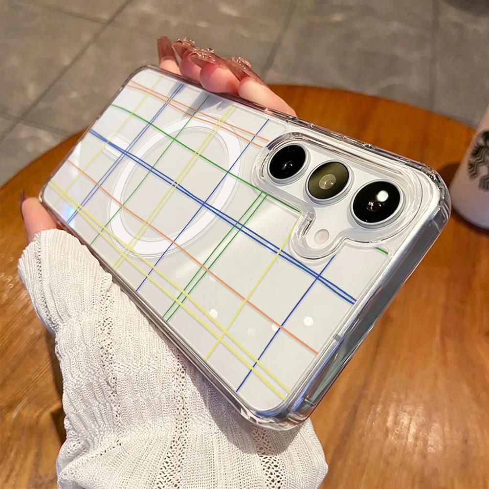 Colorful Line Grid Pattern Phone Case For Samsung A57 A37 A56 5g A16 A17 A07 A55 A54 A35 A26 S26 Ultra S25 S24 For Magsafe Cover