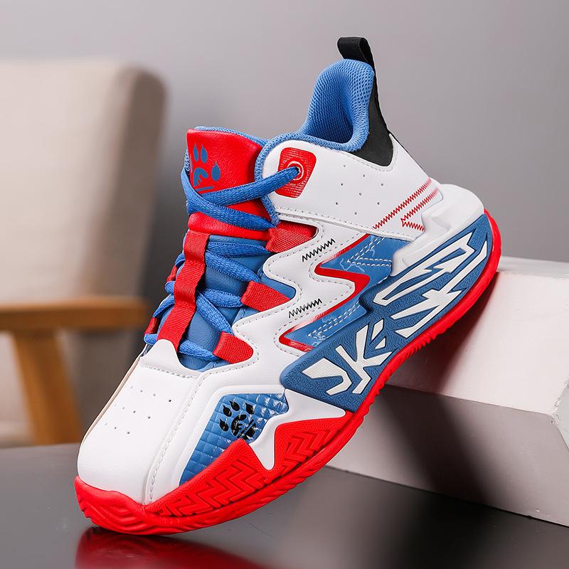 Boys' 2025 Autumn/Winter Leather Basketball Shoes - Lace-up, Medium to Large Sizes for Students.
