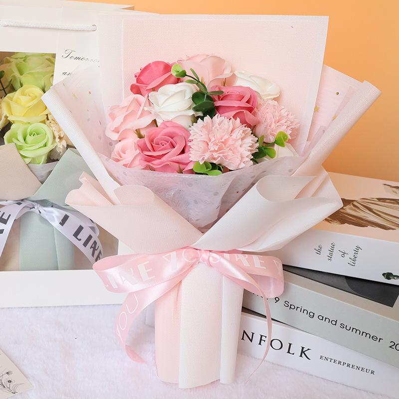 Valentine's Day Qixi Rose Eternal Flower Bouquet Finished Product Premium Feel Carnation Scented Soap Flower Teacher's Day Gift