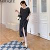 MODIQUE Summer Plus Size New Dress Shirt Women Loose Striped Solid Cotton Linen Backless Dress Casual Female Dresses O-Neck Short Sleeve