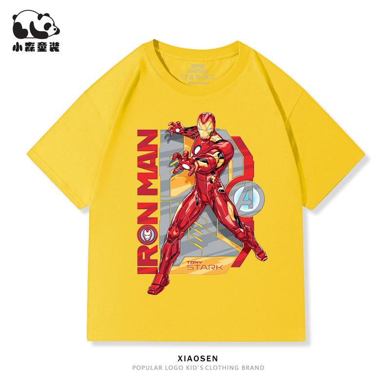 2026 Summer Trendy Cool Marvel Iron Unisex Hero Cartoon Printed Childrens Tshirt Pure Cotton Round Neck Parent Child Wear