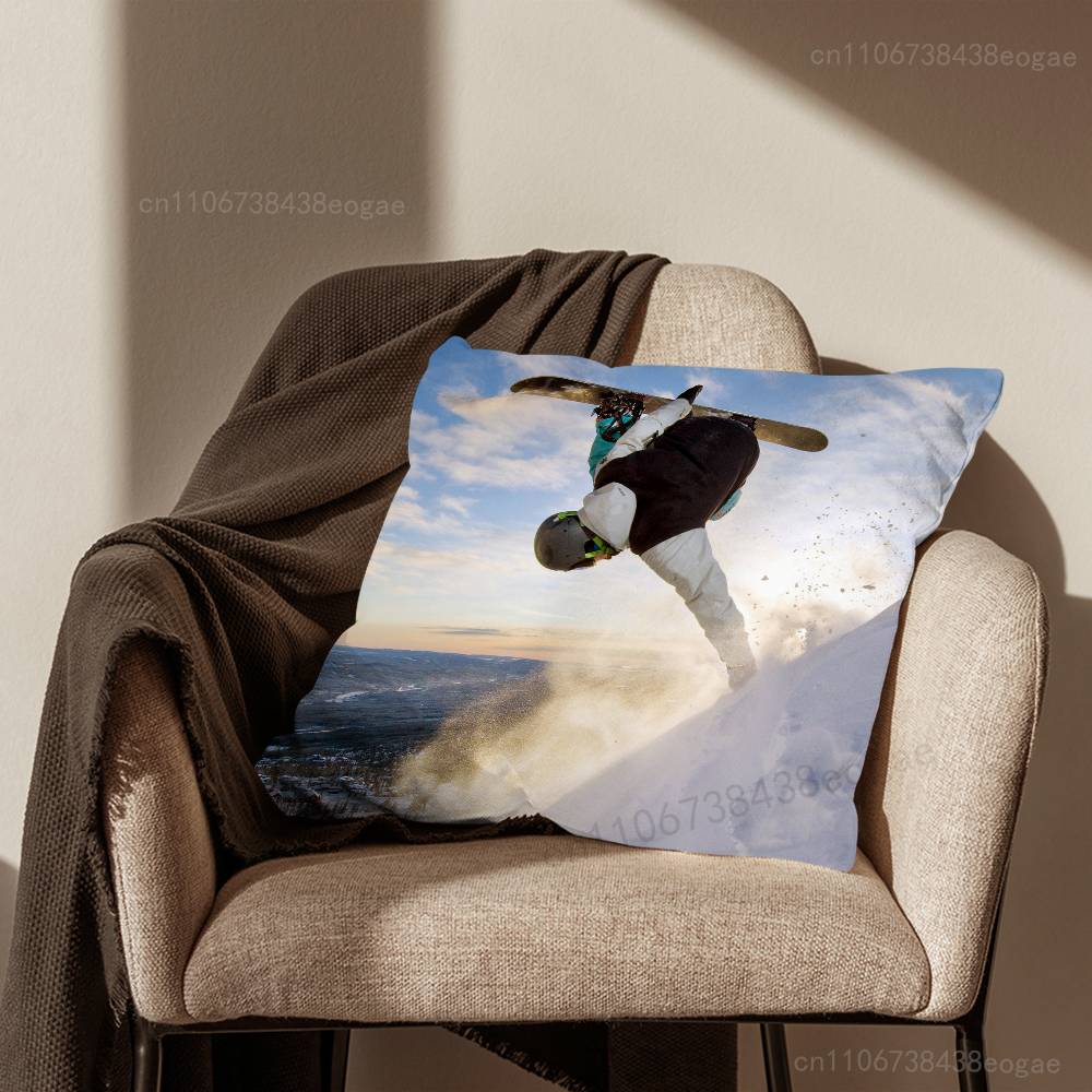 Snowboarding Sport Throw Pillow Case For 45*45cm,55*55cm,30*30cm,Car Pillowcase Home Bedchamber Decor Gift