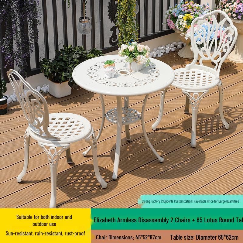 White Wrought Iron Cast Aluminum Outdoor Patio Table and Chairs Set - Waterproof Villa Courtyard Garden Balcony Furniture