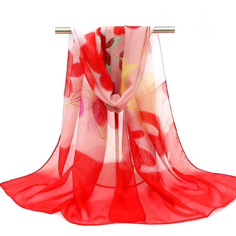2026 Silk Chiffon Women's Scarf: Korean Style, Versatile, Long, and Thin for Spring, Autumn, Beach, or Winter Decoration