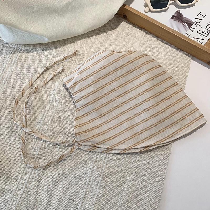 1Pcs Large Brim Foldable Bucket Hats With String For Women Korean Striped Female Panama Bob Outdoor Mountaineering Hat