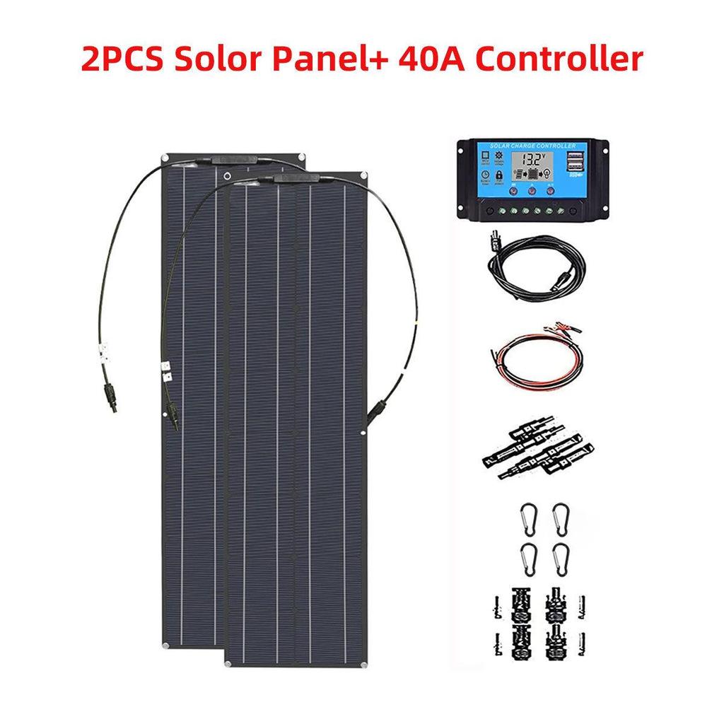 100W Flexible Solar Panel & Controller Kit - 2pcs Photovoltaic System Set