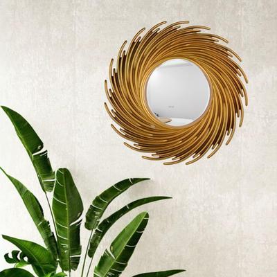 1 Pcs Round Spiral Shape Fiber Wall Mirror with Acrylic Golden Aesthetic Frame with Hook for Hanging