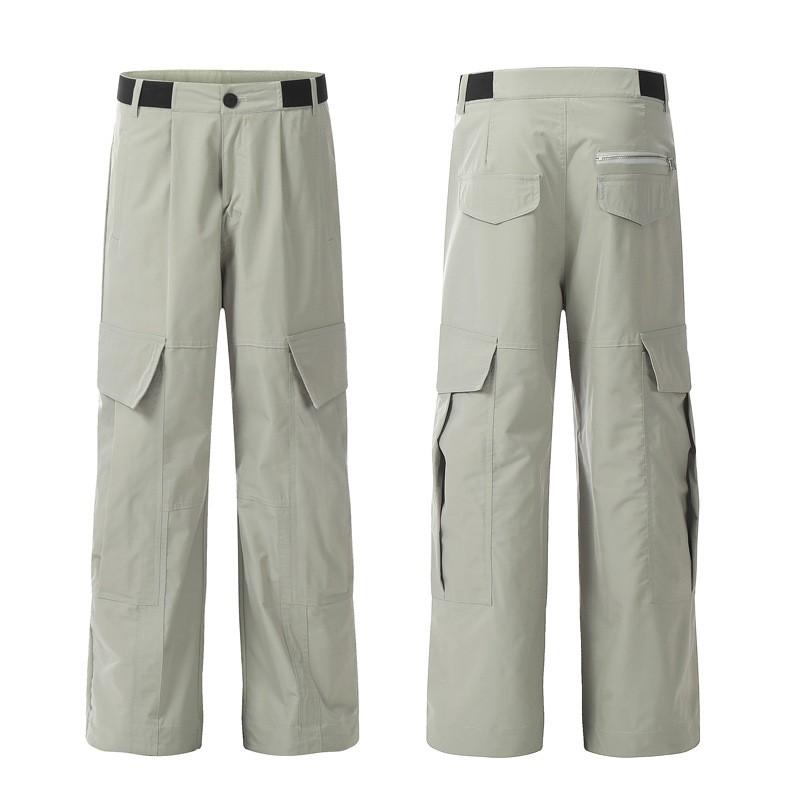 Unisex Retro Workwear Cargo Pants Loose Straight Fit Cotton Casual Trousers With Large Pockets