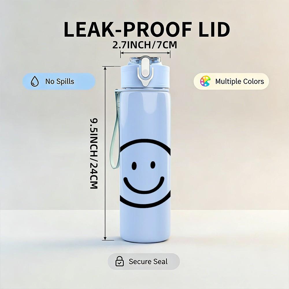 1PC Smiley Face Heart 750ml Color Plastic Sports Water Bottle Leakproof Flip Straw Lid Suitable for Sports Office Home Use