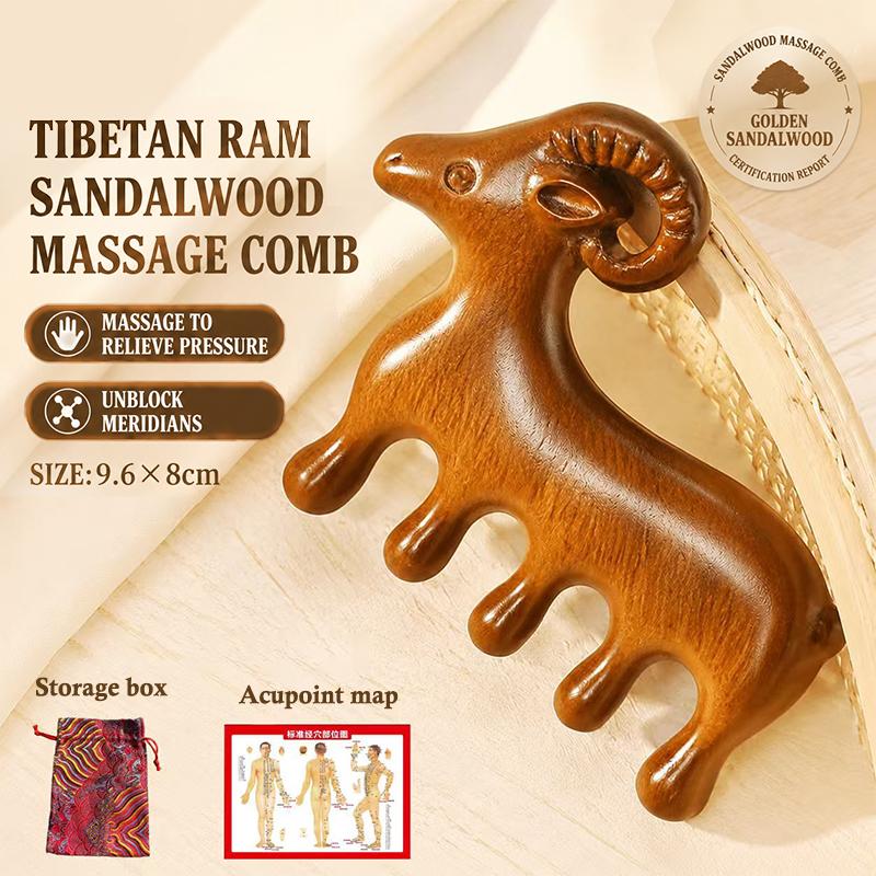 Sandalwood Goat Shaped Massage Comb Smooth Rounded Teeth Scalp Soothing For Daily Hair Care Home Relaxation
