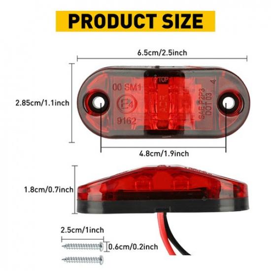 2.5" Red Car Bright LED Truck Trailer Oval RV Side Marker Lights Clearance Lamps