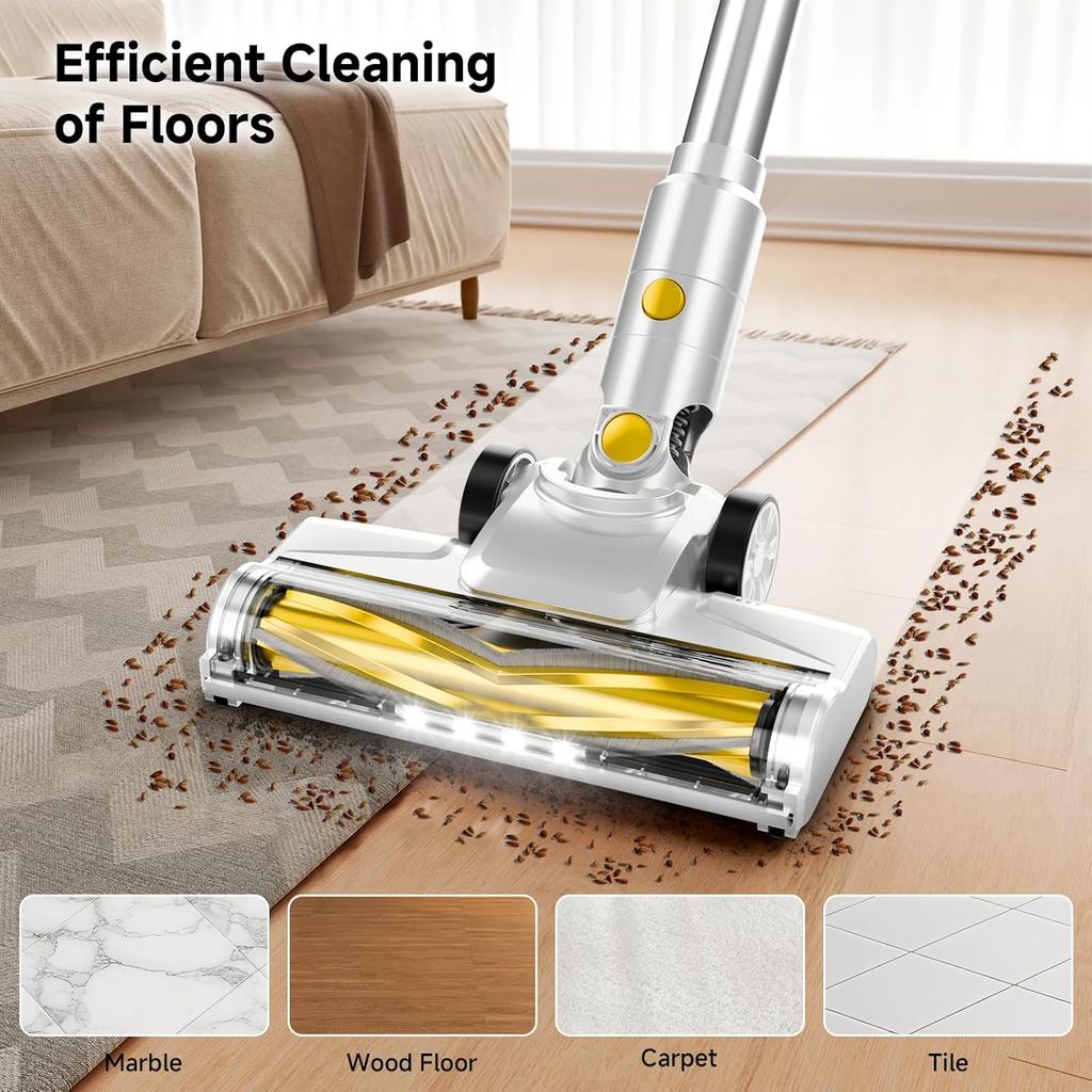 Powerful Cordless Stick Vacuum Cleaner, 6-in-1 Lightweight Handheld with Rechargeable Battery, 45 Min Runtime for Hard Floors &