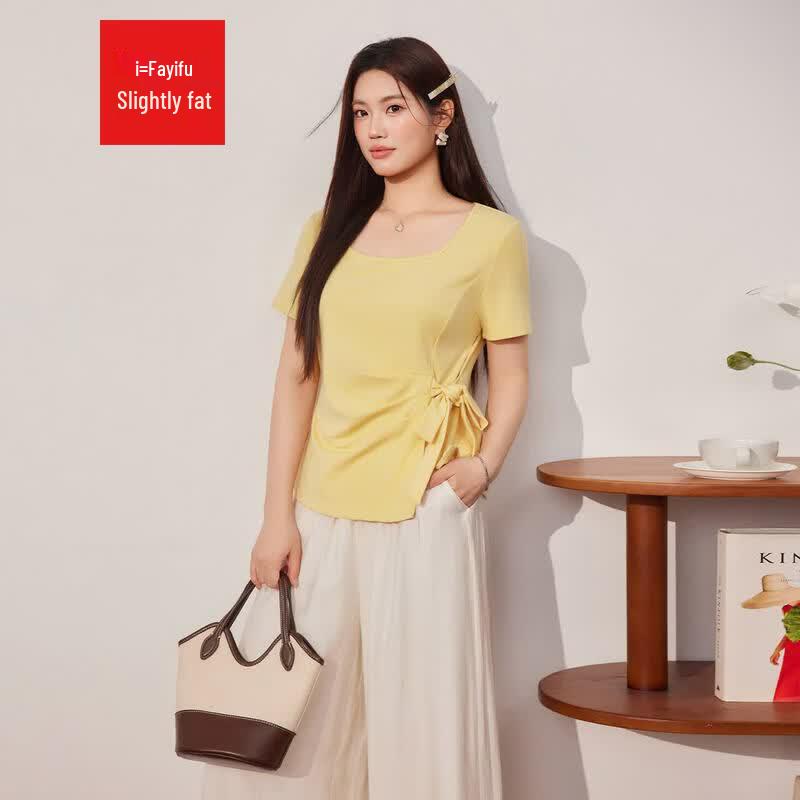 IEF 2026 Summer Plus Size Korean Style Basic Top XL жёлтый